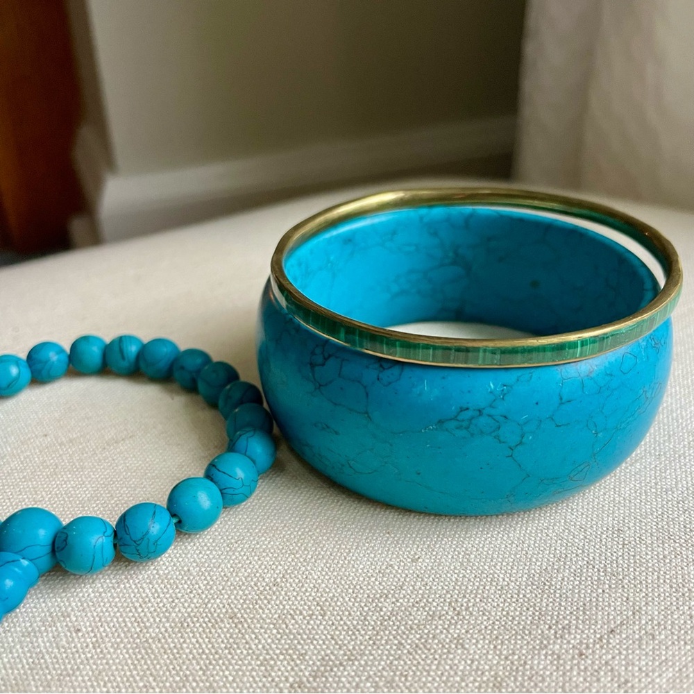 Turquoise and Gold Cuff Bracelet Set